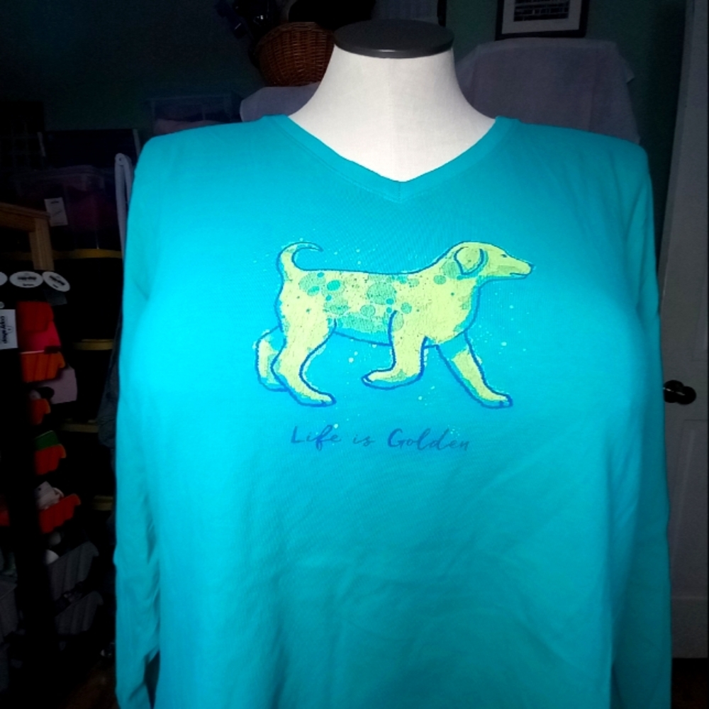 Life is Good v neck crusher tee xxl green long sleeve